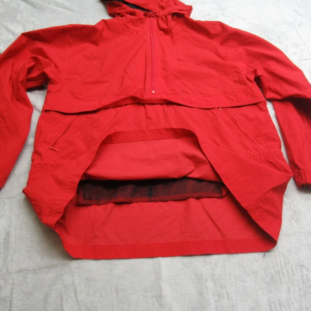Nike Pullover Jacket Womens Small Red 1/4‎ Zip Hooded Windbreaker Rain Light VTG